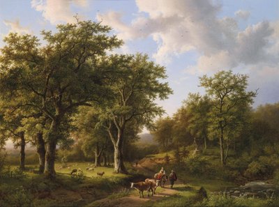 Paisagem da floresta com pastores e gado de Barend Cornelis Koekkoek